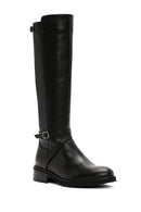 Women's Black Buckle Zippered Leather Boots | Derimod