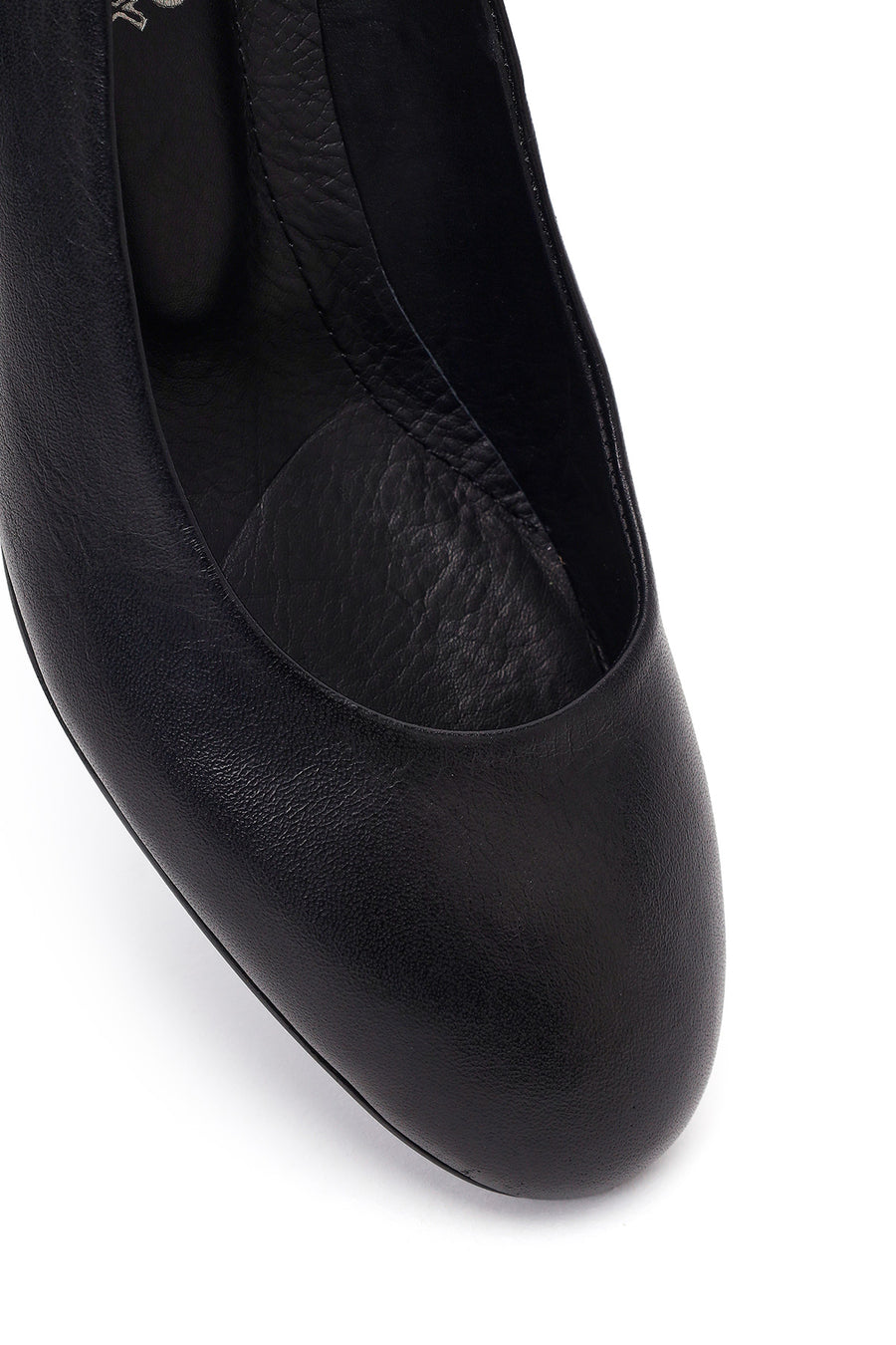 Women's Black Short Thick-Heeled Leather Shoes