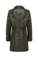 Rhoda Women's Khaki Collar Fur Belt Detailed Leather Coat | Derimod