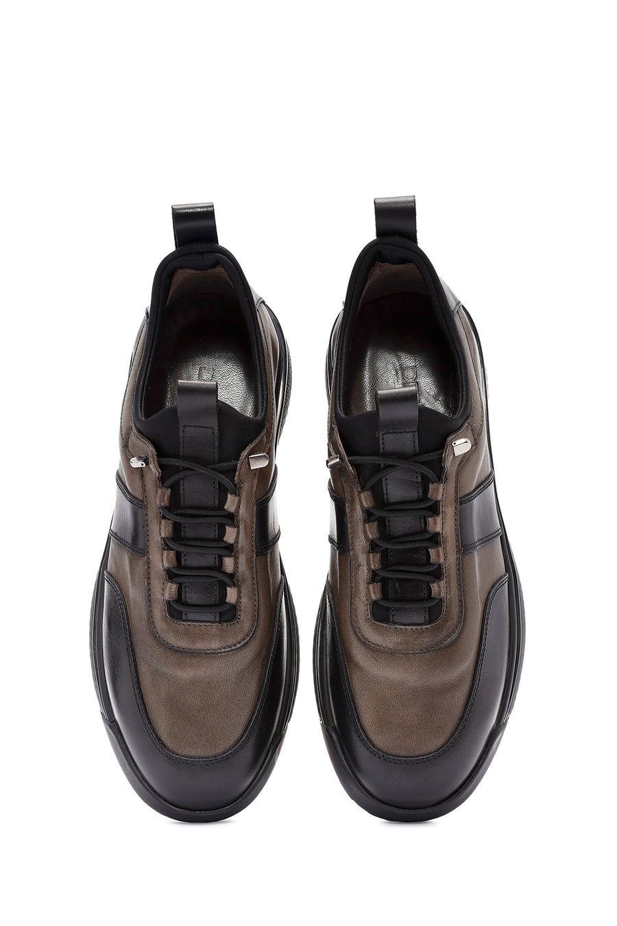Erkek Siyah Bağcıklı Deri Sneaker