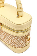 Women's Yellow Long Strap Patterned Mini Box Crossbody Bag | Derimod