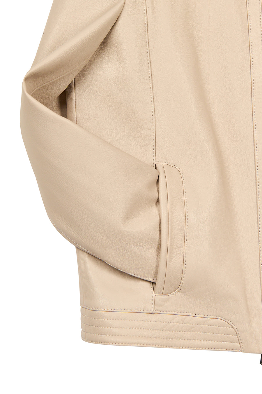 Oscar Male Beige Zip-Up Leather Jacket