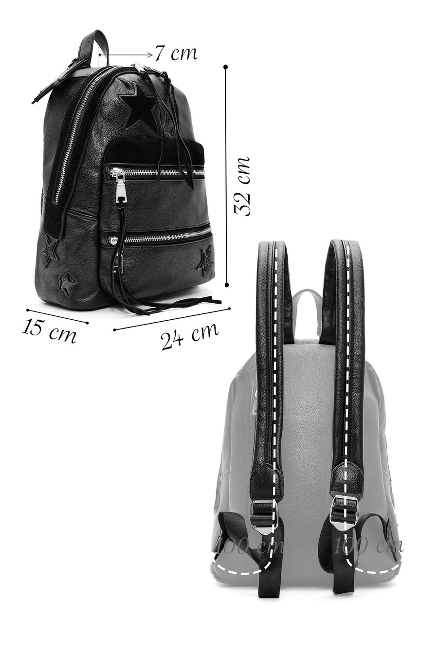 Women's Black Star Patterned Backpack
