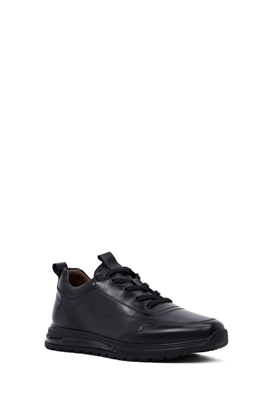 Erkek Siyah Bağcıklı Deri Casual Sneaker