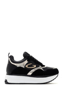 Alberto Guardiani Women's Black Gold Louise Thick Sole Leather Sneaker | Derimod