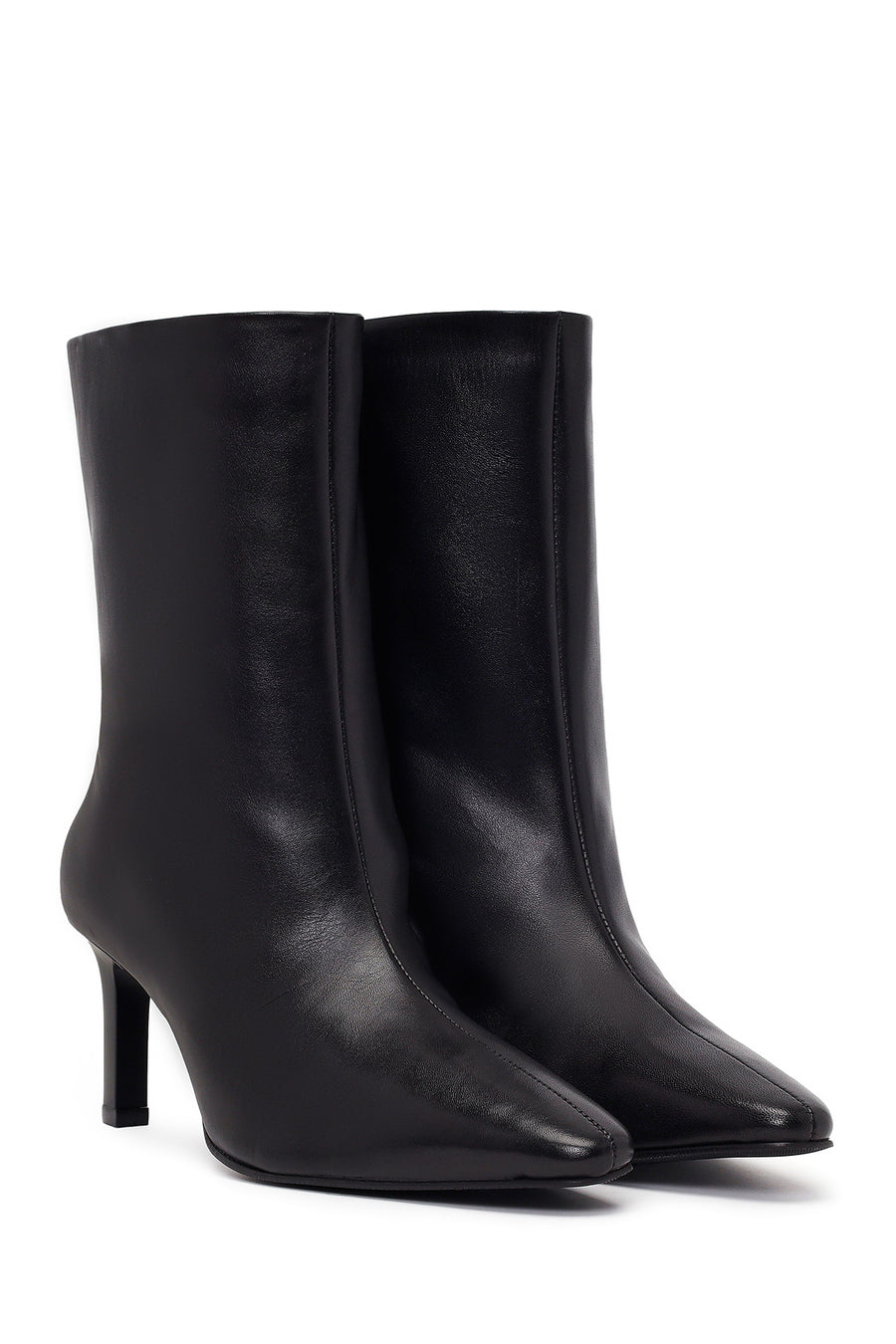 Woman Black Thin High-Heeled Leather Boots