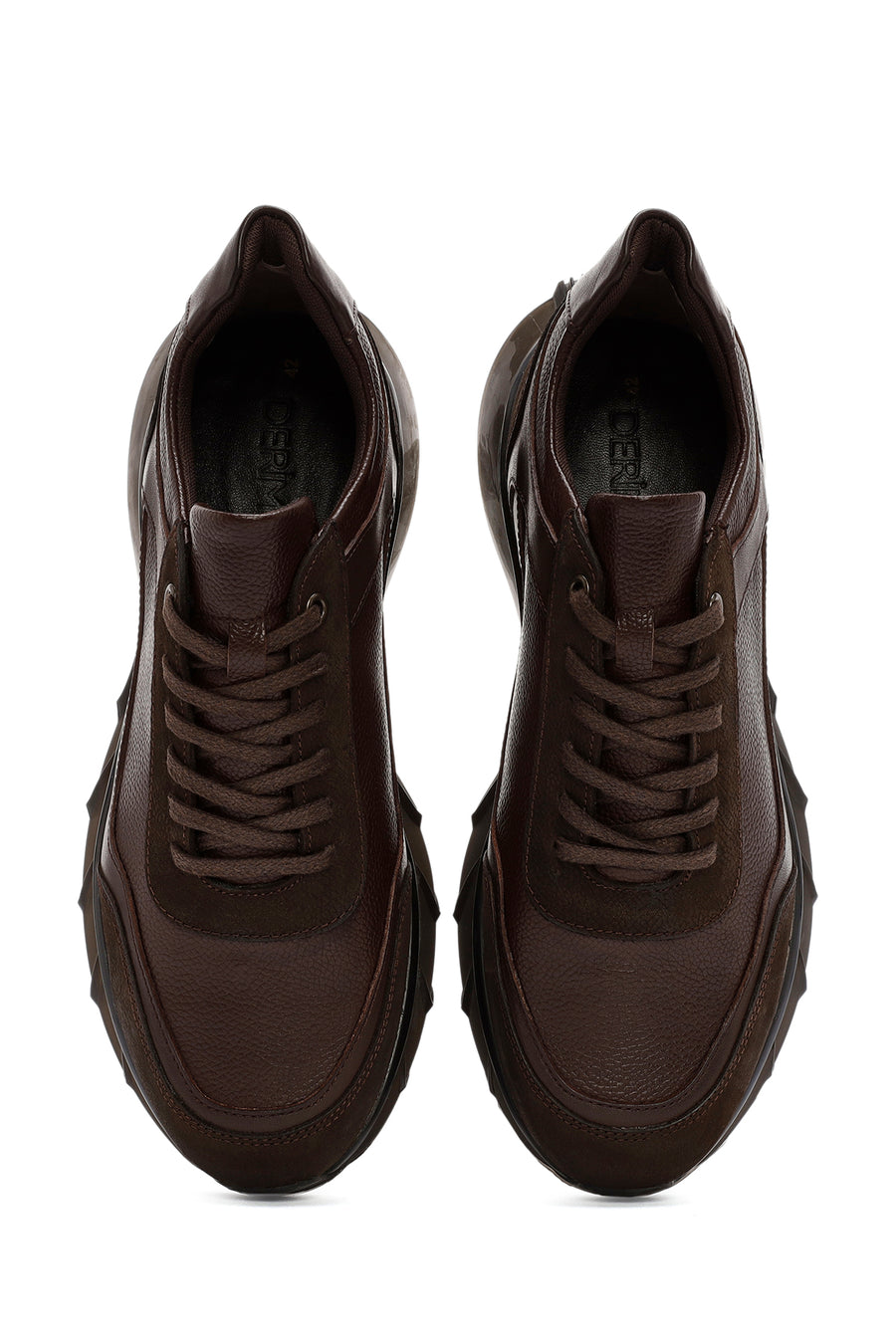 Men's Brown Lace-Up Thick-Soled Leather Casual Sneaker