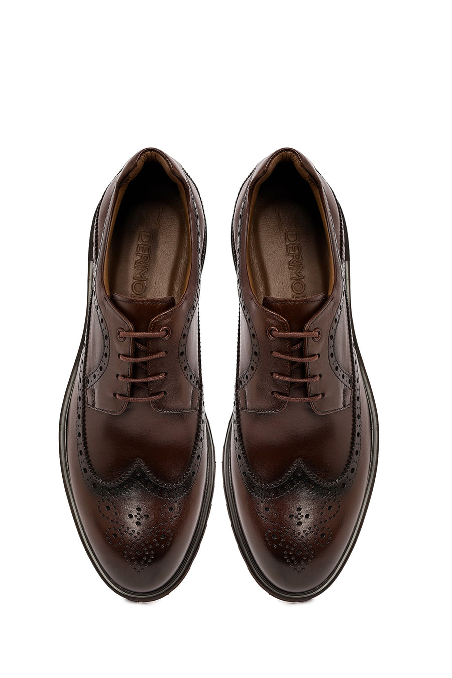 Men's Brown Lace-Up Thick-Soled Leather Casual Shoes