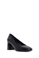 Woman Black Thick-heeled Leather Shoes | Derimod