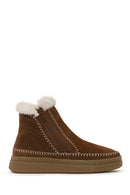 Woman Tan Zip Closure Chunky Sole Suede Teddy Boots | Derimod