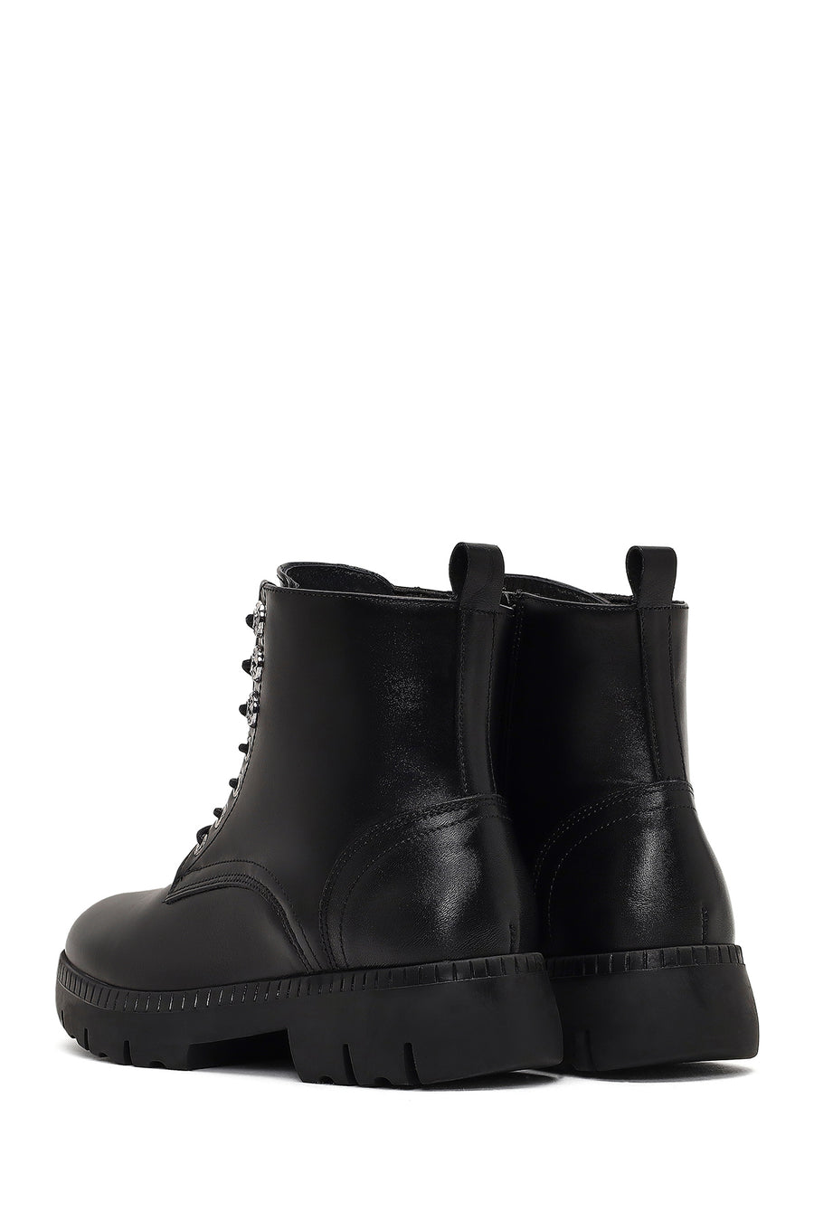 Women's Black Zippered Thick-Soled Leather Ankle Boots