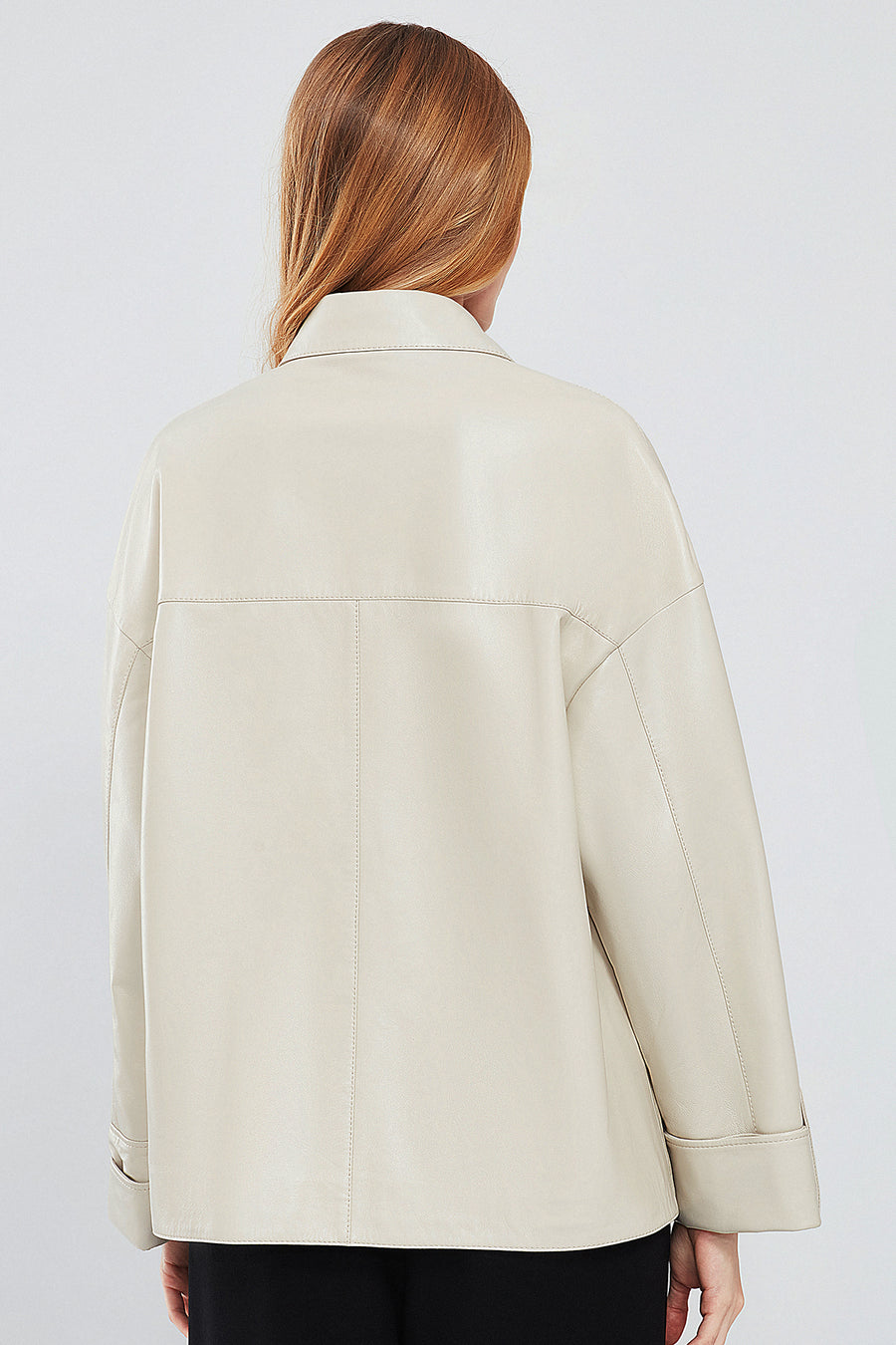 Farrah Women's Beige Oversize Leather Jacket