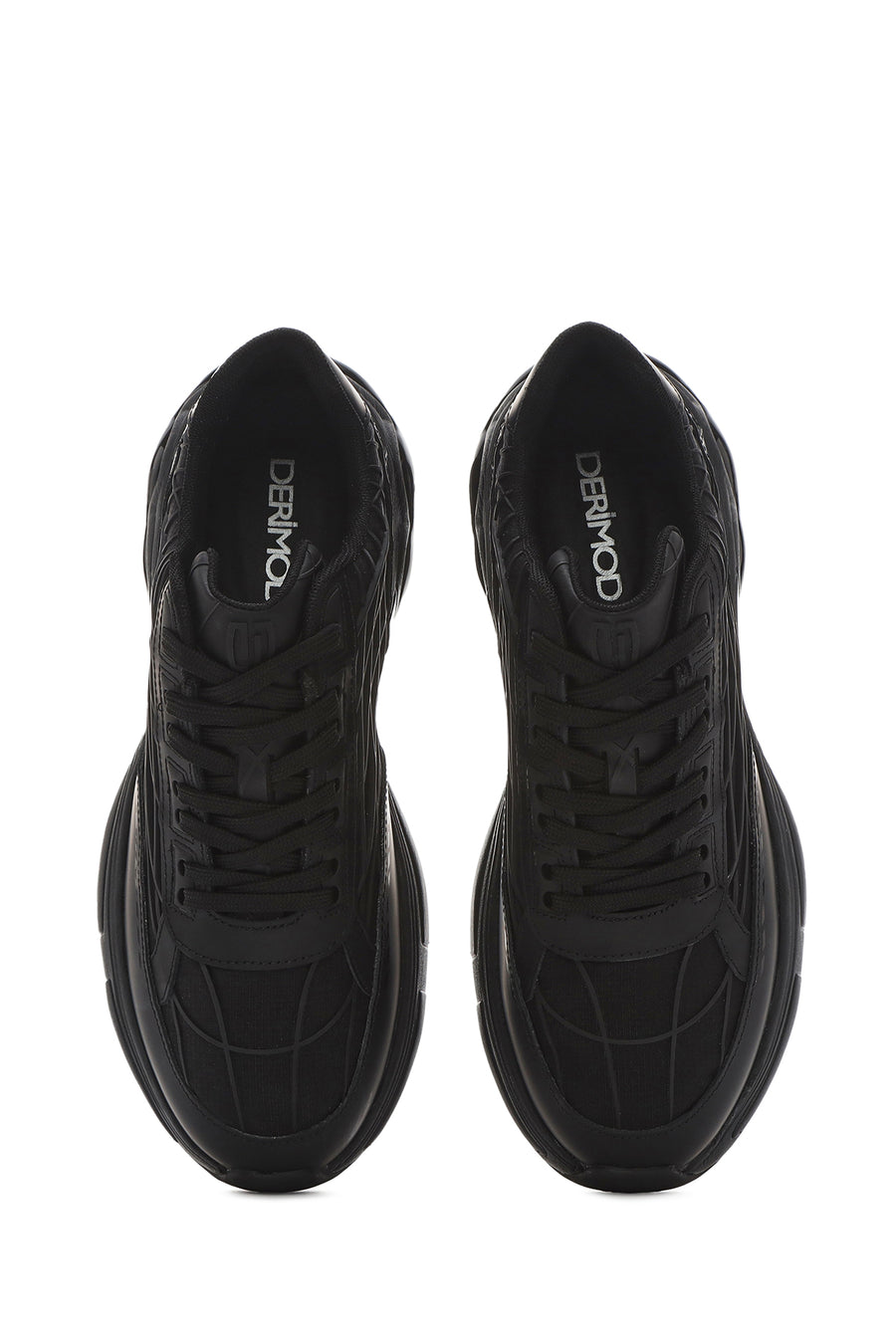 Men's Black Lace-Up Thick-Sole Fabric Sneakers