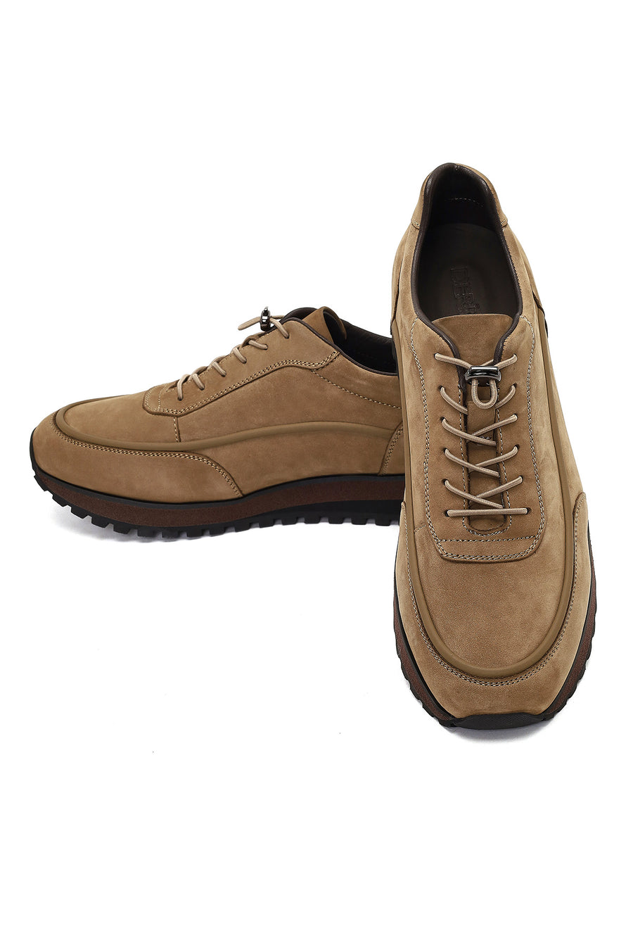 Erkek Vizon Bağcıklı Kalın Tabanlı Nubuk Deri Casual Sneaker