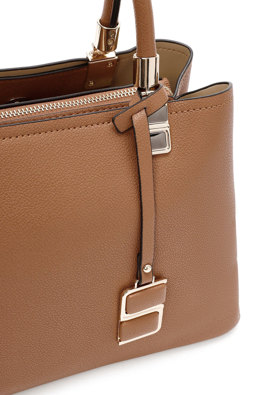 Women's Tan Long Strap Handbag with Accessory Detail