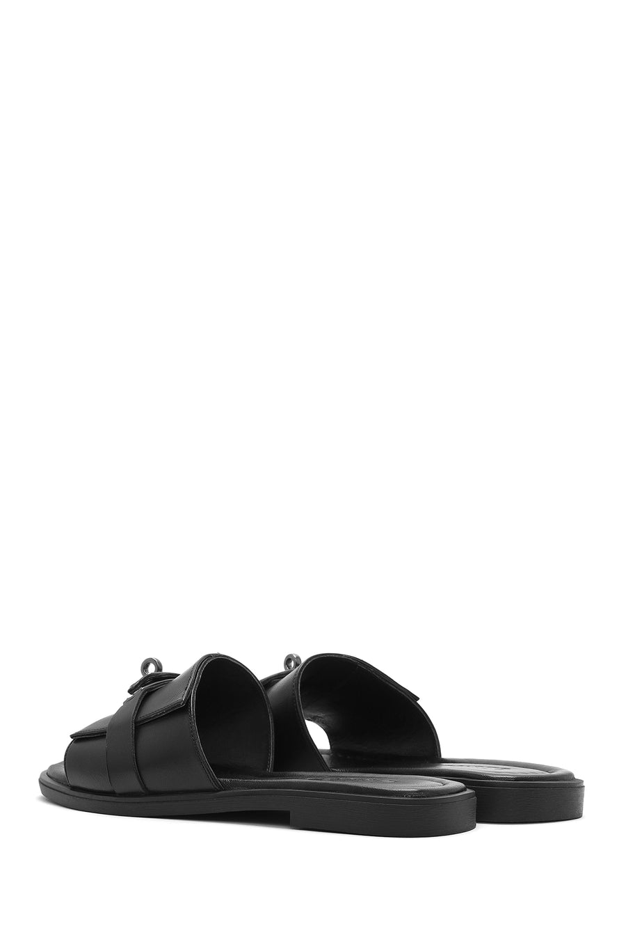 Women's Black Buckle Leather Slippers