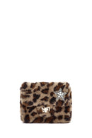 Women's Brown Leopard Pattern Long Chain Strap Plush Shoulder Bag | Derimod