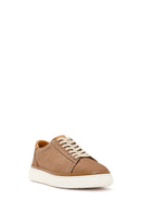 Men's Beige Lace-Up Thick-Soled Nubuck Leather Sneakers | Derimod