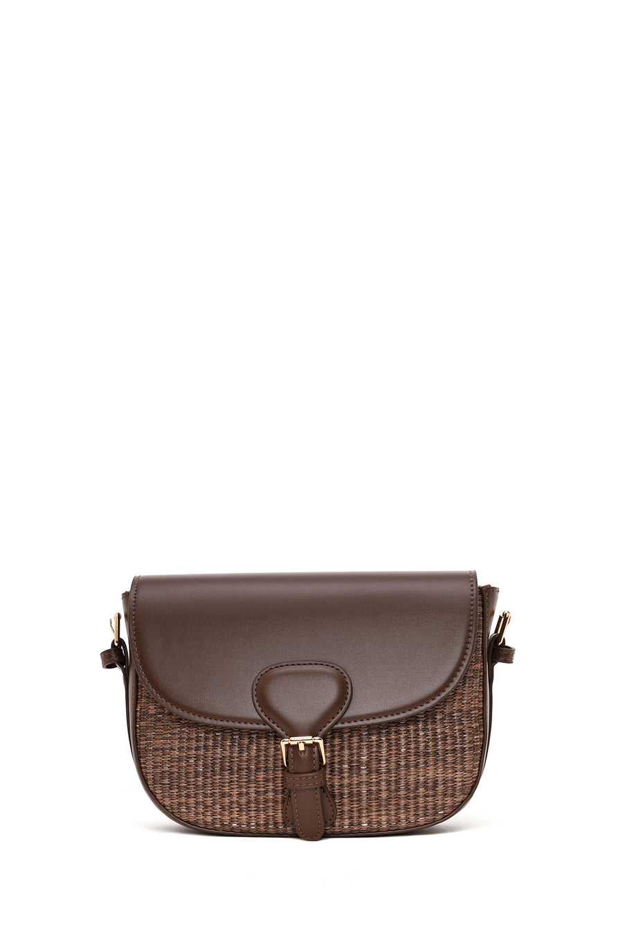 Woman Brown Long-Strap Wicker Crossbody Bag