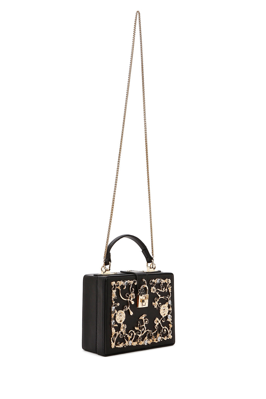 Women's Black Long Strap Patterned Clutch Bag