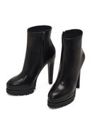 Woman Black Zip Closure Platform High Thick-Heeled Leather Boots | Derimod