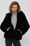 Jet Set Women's Black Double-Sided Teddy Jacket | Derimod