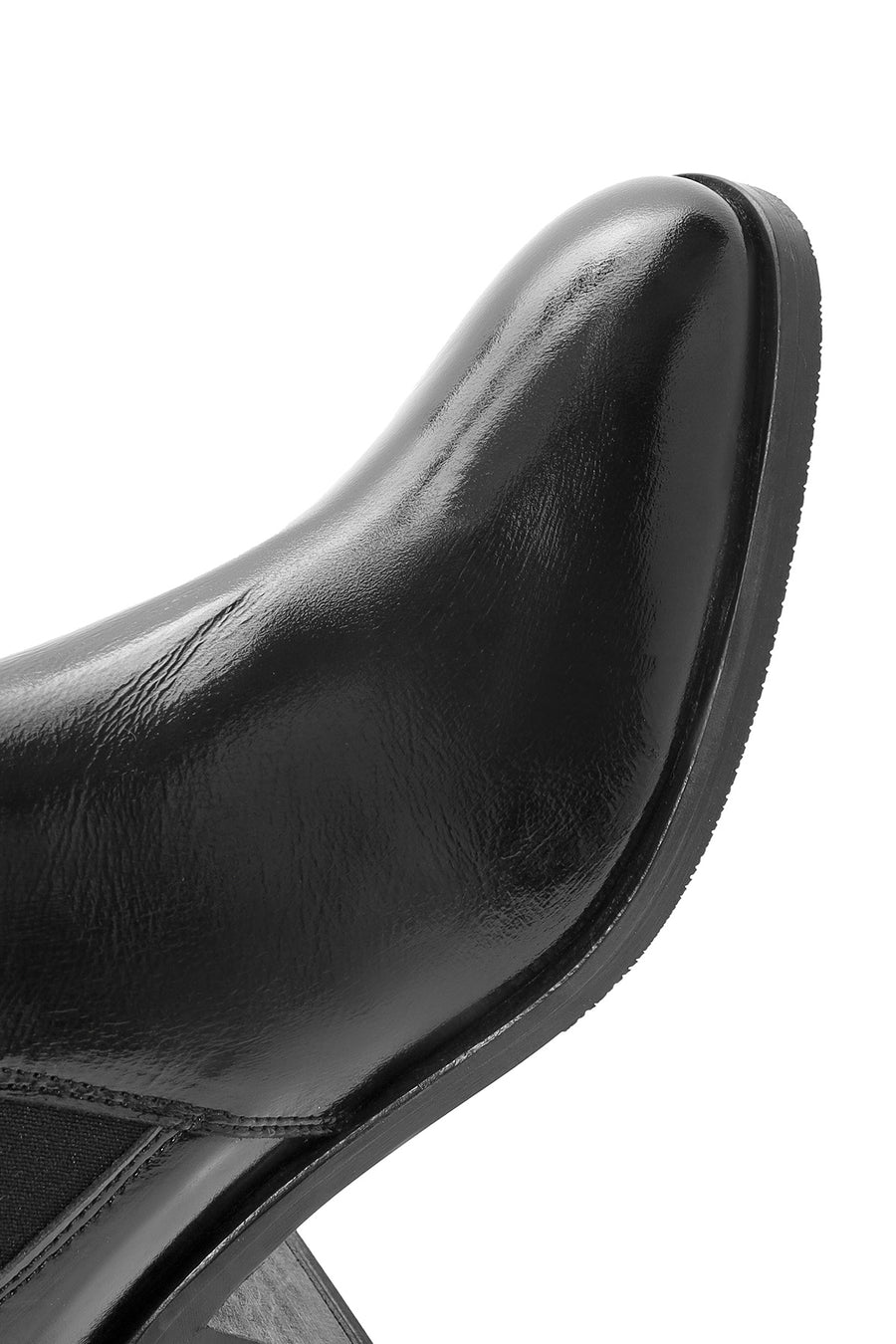 Woman Black Thick Heel Patent Leather Leather Chelsea Boots