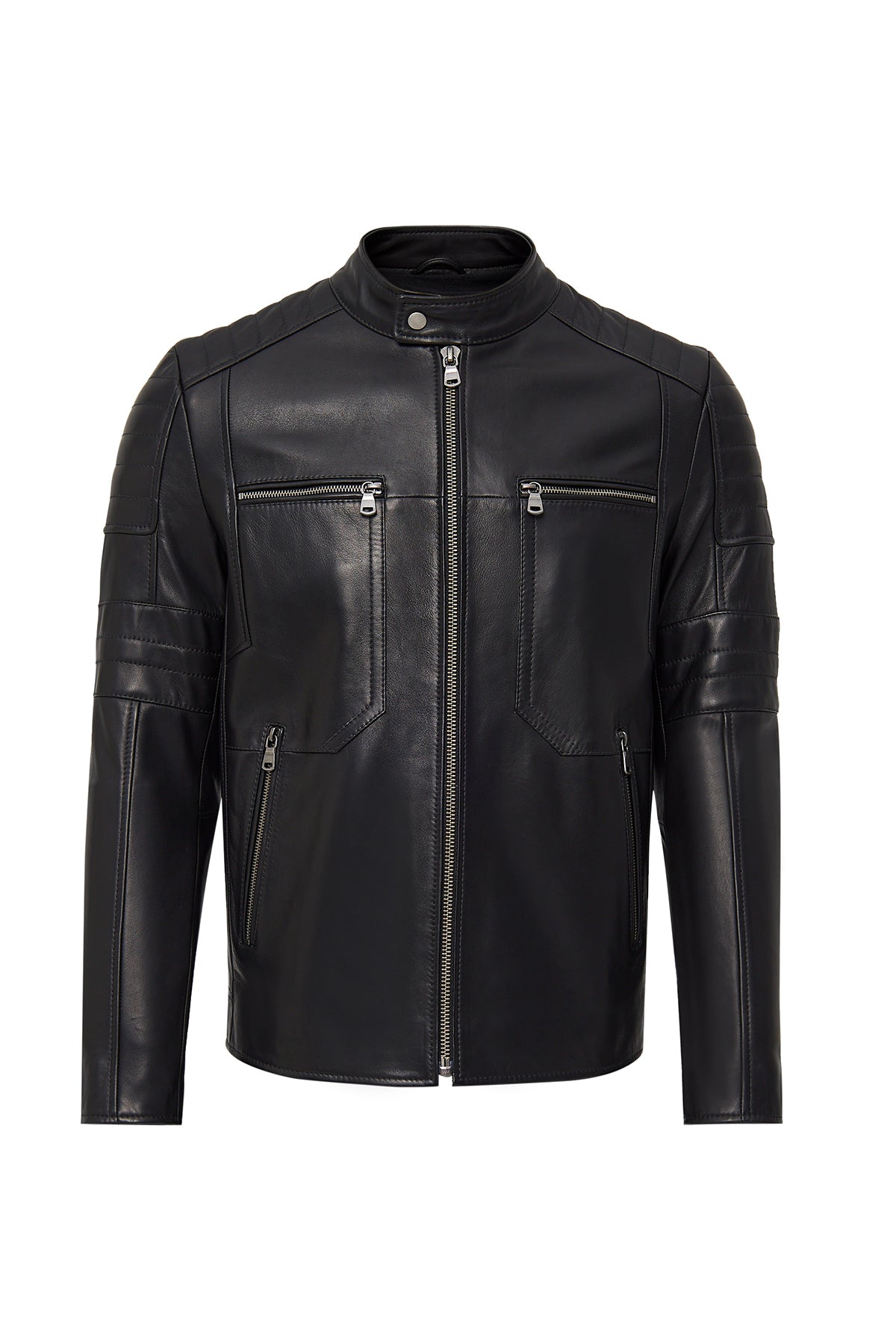 Morant Men's Black Mandarin Collar Leather Jacket 24WGF6554VE | Derimod