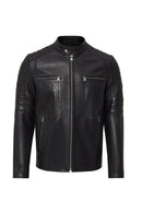 Morant Men's Black Mandarin Collar Leather Jacket | Derimod