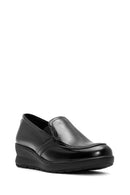 Women's Black Wedge Heel Patent Leather Comfort Loafer | Derimod