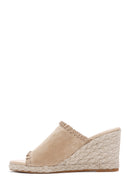 Women's Beige Wedge Heeled Suede Leather Espadrille Slippers | Derimod