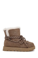 Woman Mink Lace-Up Thick-Soled Suede Teddy Boots | Derimod