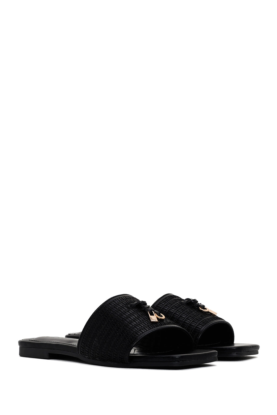 Women's Black Patterned Slippers