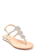 Women's Gold Stone Flat Sandals | Derimod