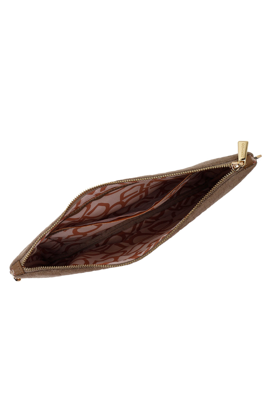 Woman Beige Chain Strap Printed Suede Clutch Bag