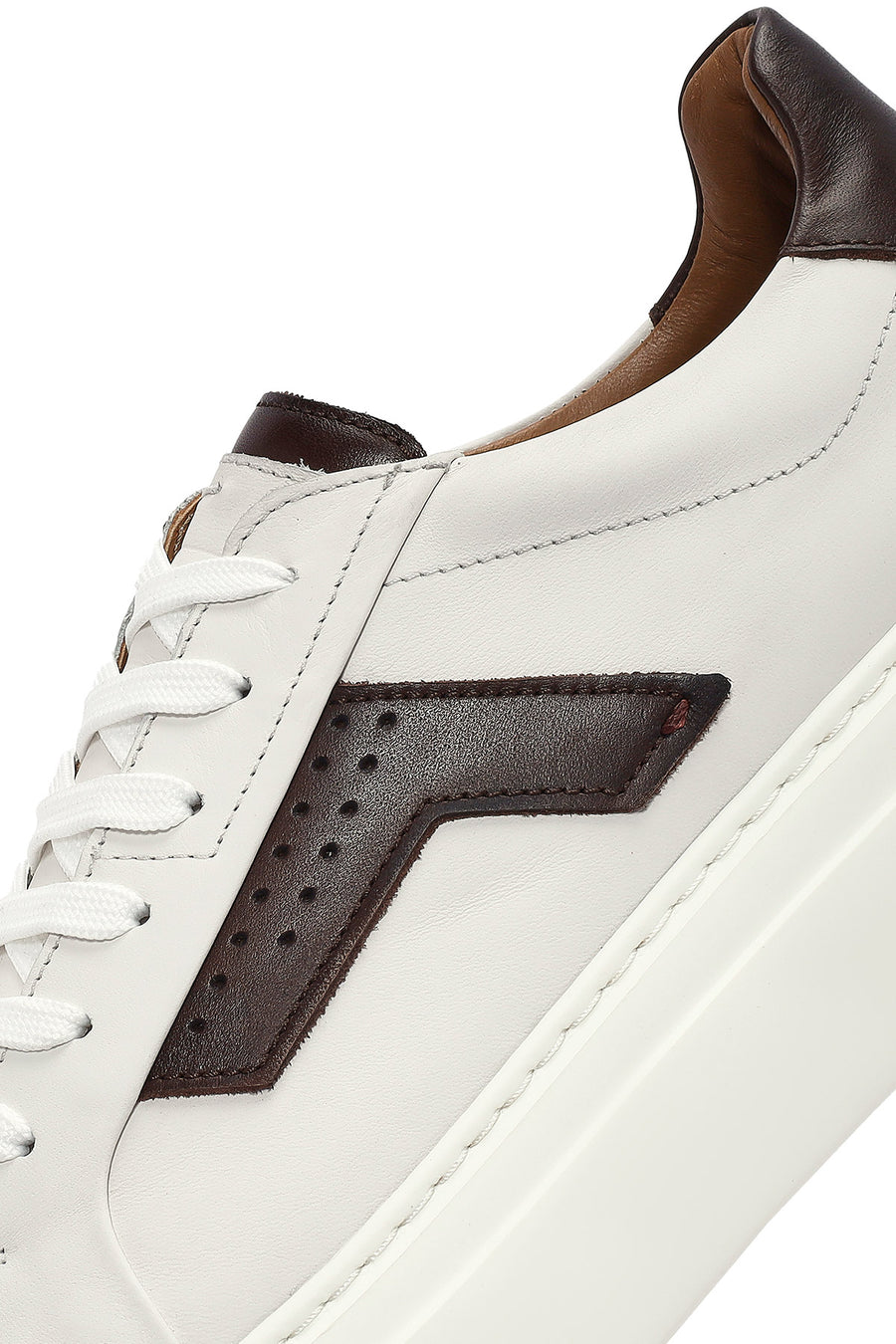 Men's White Lace-up Thick-Sole Leather Sneaker