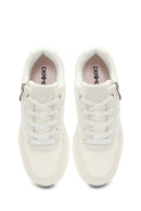 Woman White Side-Zip Lace-Up Thick-Sole Sneakers | Derimod