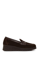 Woman Brown Buckled Wedge Suede Comfort Loafer | Derimod