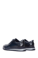 Men's Navy Blue Leather Patterned Sneaker | Derimod