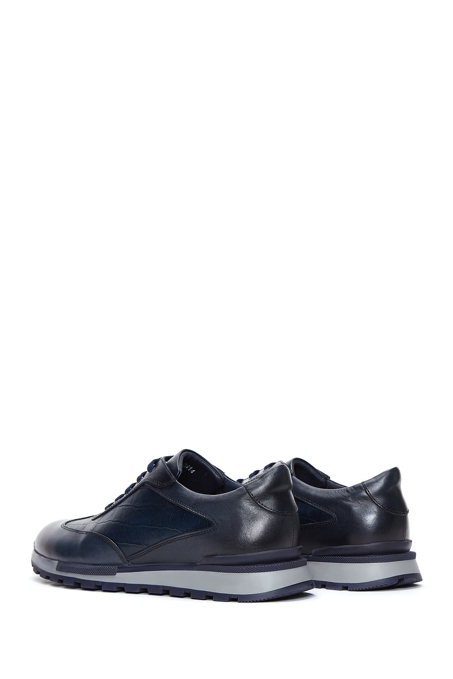 Erkek Lacivert Deri Desenli Sneaker