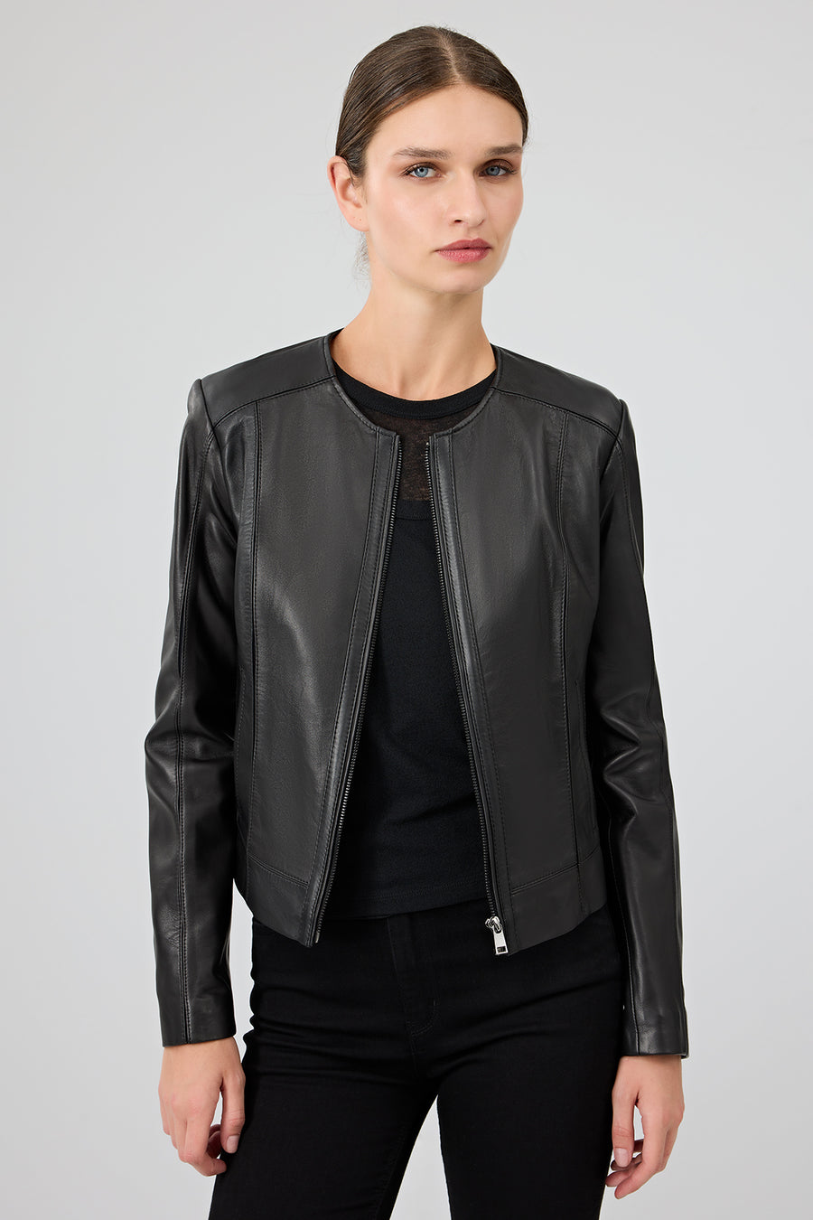 Flora Women's Black Slim Short Leather Jacket