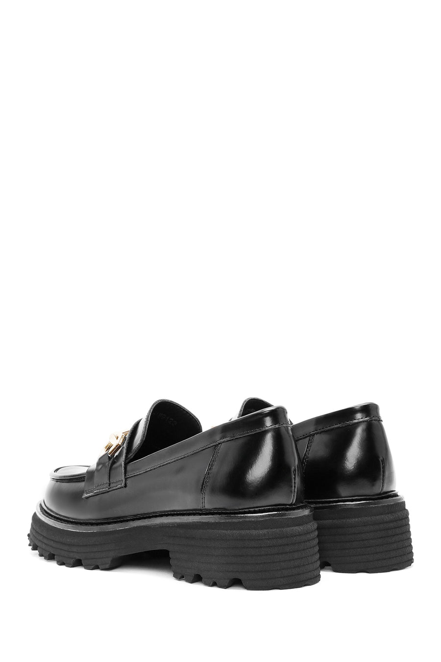 Kadın Siyah Tokalı Deri Maskülen Loafer