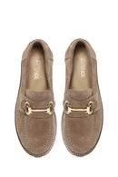 Woman Beige Thick-Soled Suede Leather Loafer | Derimod
