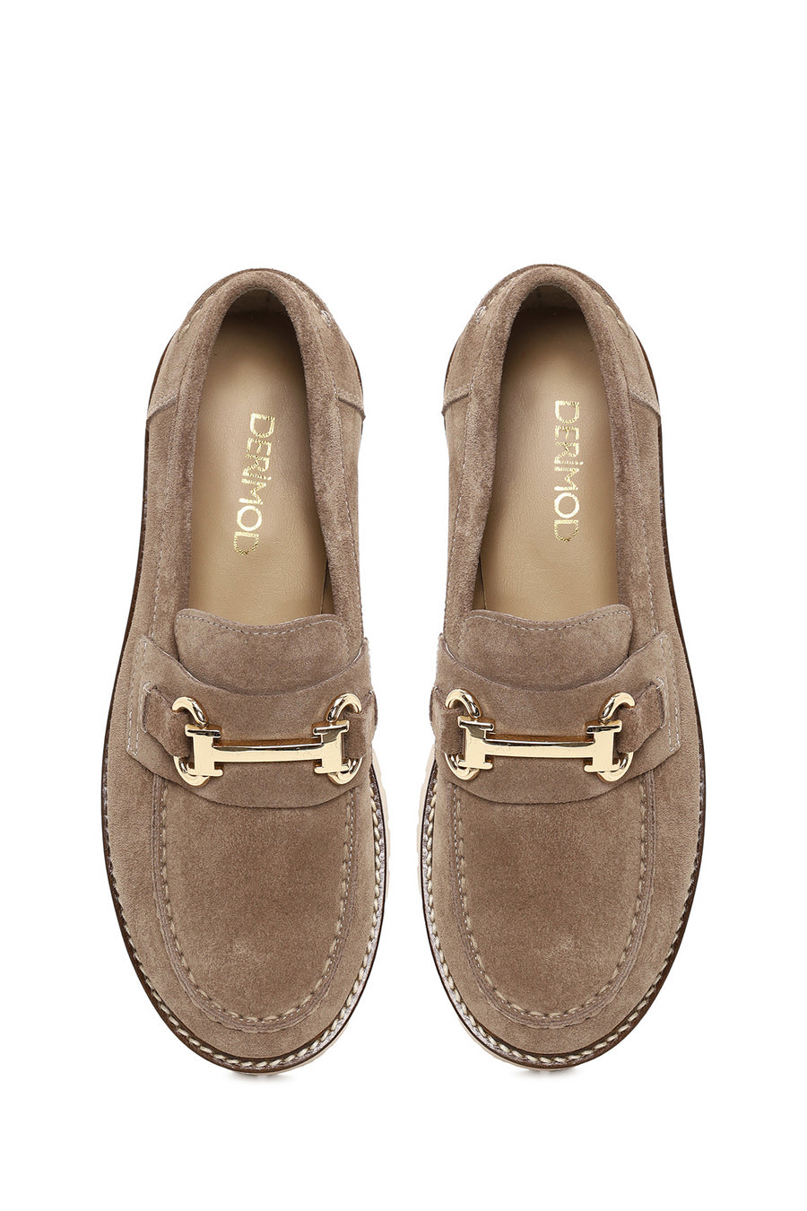 Woman Beige Thick-Soled Suede Leather Loafer