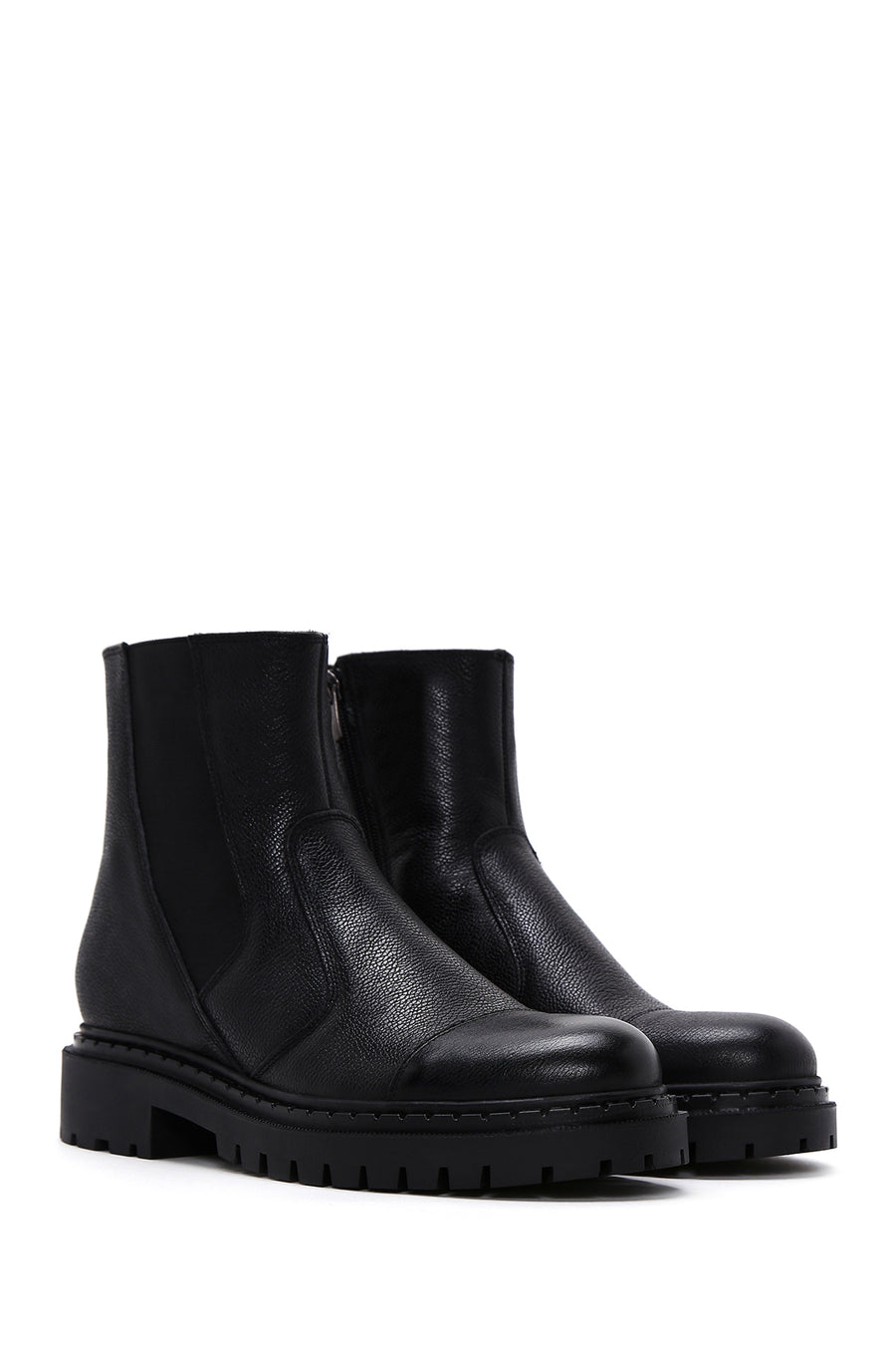Men's Black Zippered Leather Casual Boots