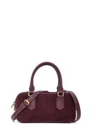 Women's Burgundy Long Strap Suede Leather Mini Handbag | Derimod