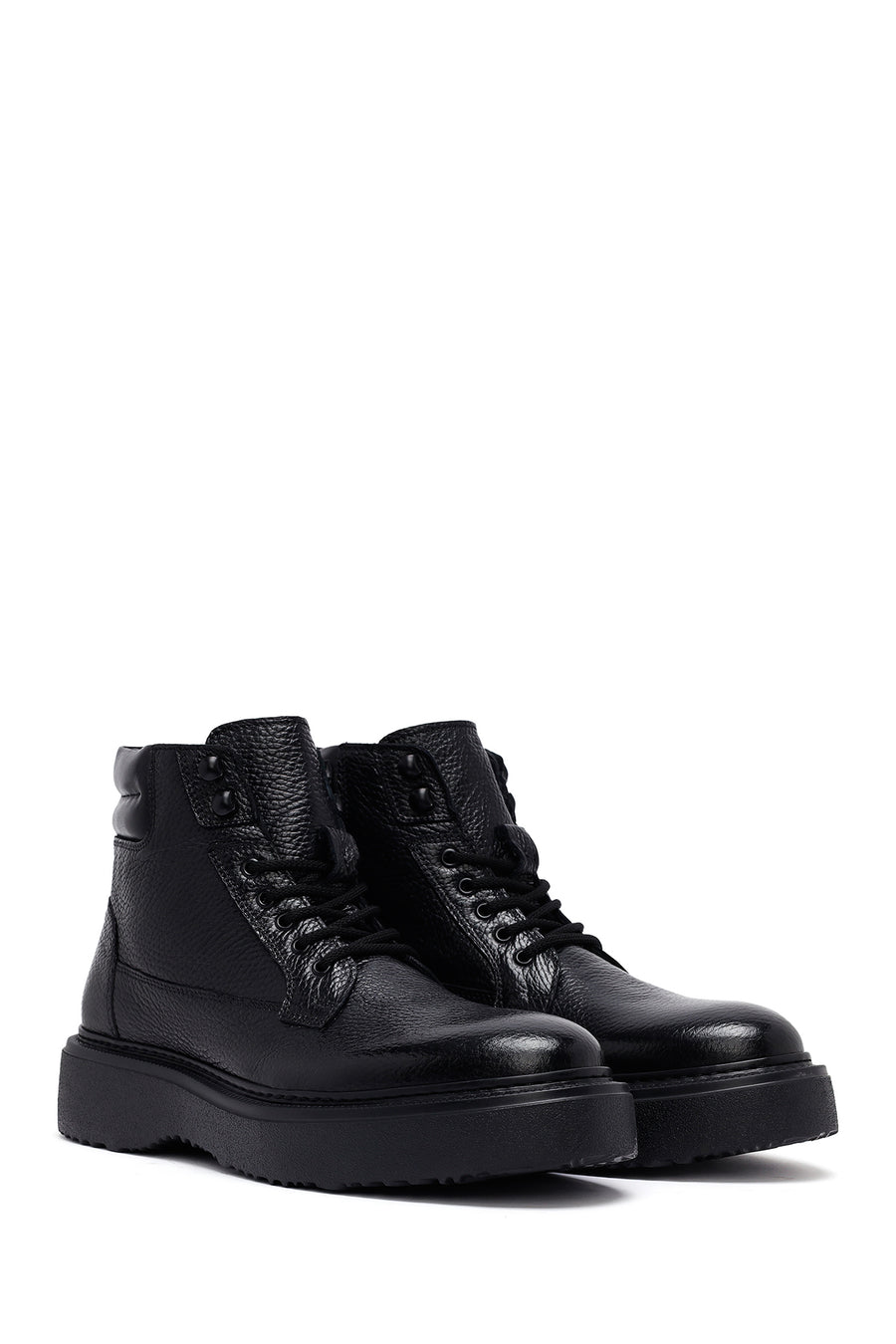 Men's Black Lace-Up Thick-Soled Leather Boat