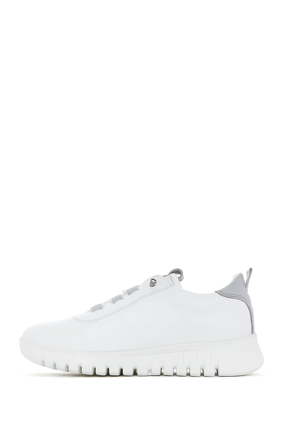 Women's White Lace-Up Leather Sneaker