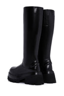 Women's Black Zippered Thick Soled Leather Boots | Derimod