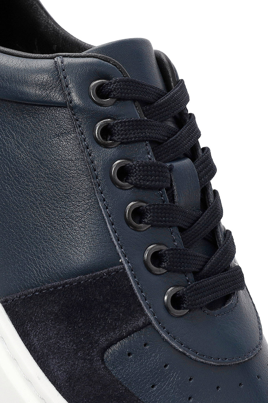 Men's Navy Blue Lace-up Thick-Sole Leather Sneaker